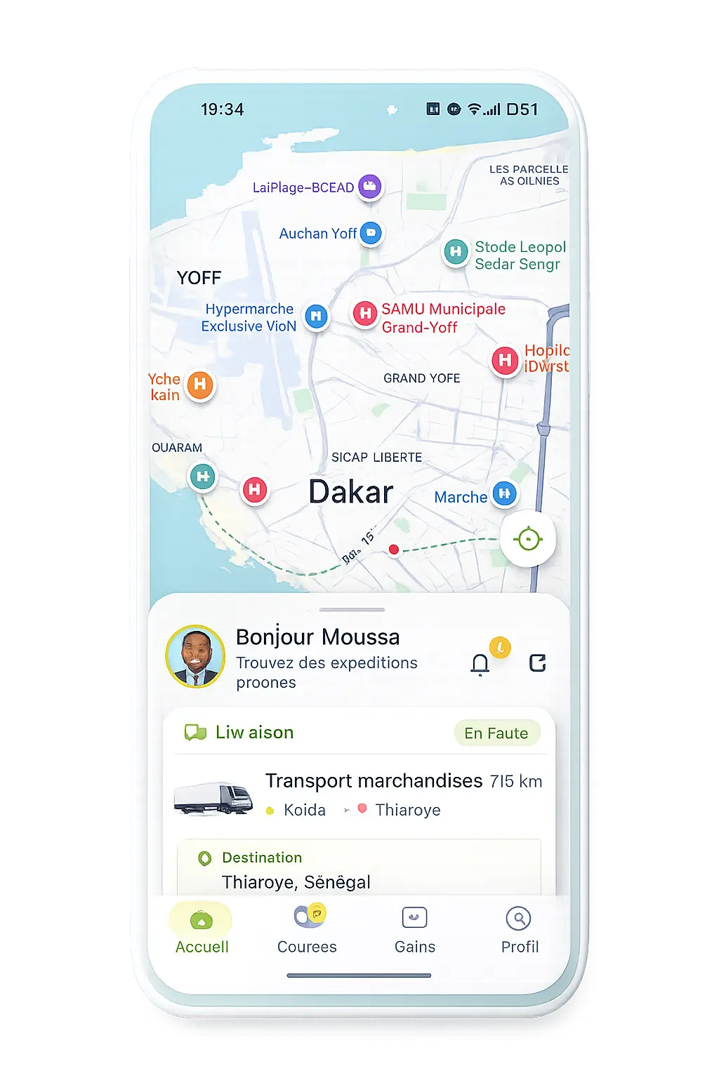 Application mobile YITE — transporteur
